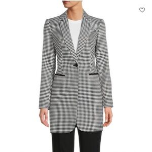 Tommy Hilfiger Sz 8 Gingham Single Breasted Long Blazer Jacket